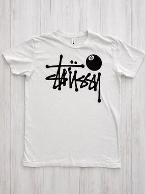 Unisex Stüssy White Tee with Black Logo Graphic - Size M